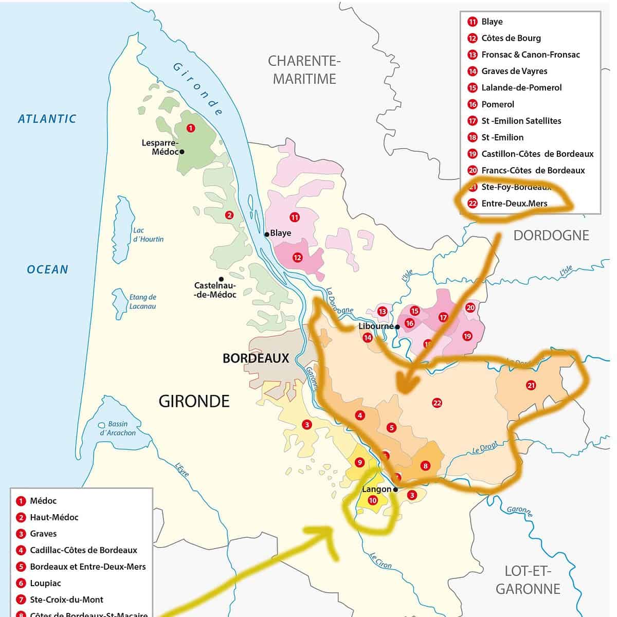 map of the French wine region of Bordeaux