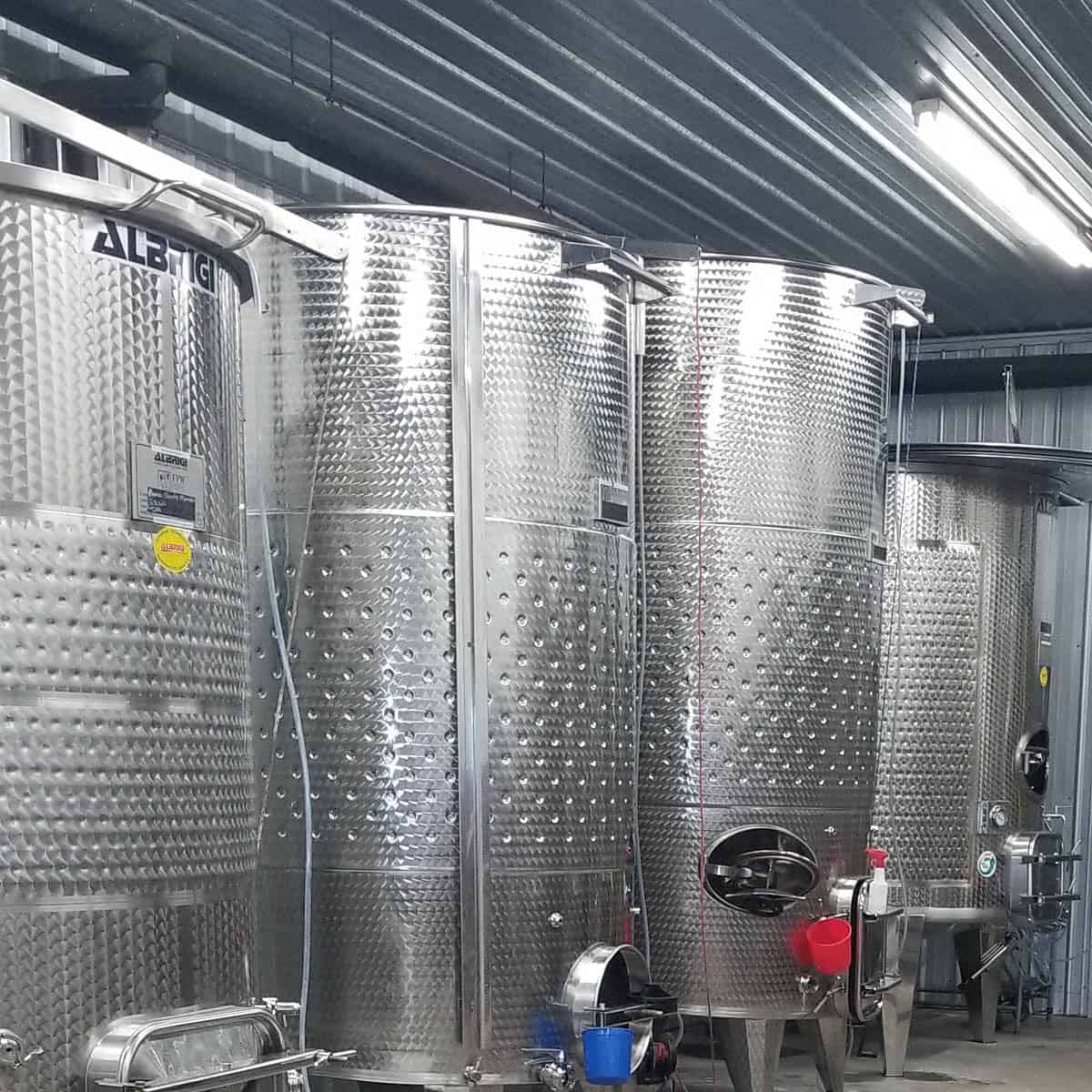 20210520_Steel Tanks-1 Stainless steel tanks used for winemaking, such as with carbonic maceration.