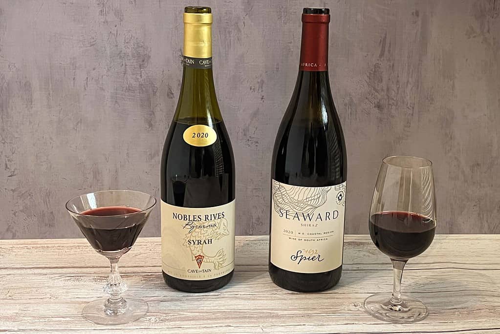 Seaward Bottle of Shiraz alongside Nobles Rives Syrah from the Northern Rhone
