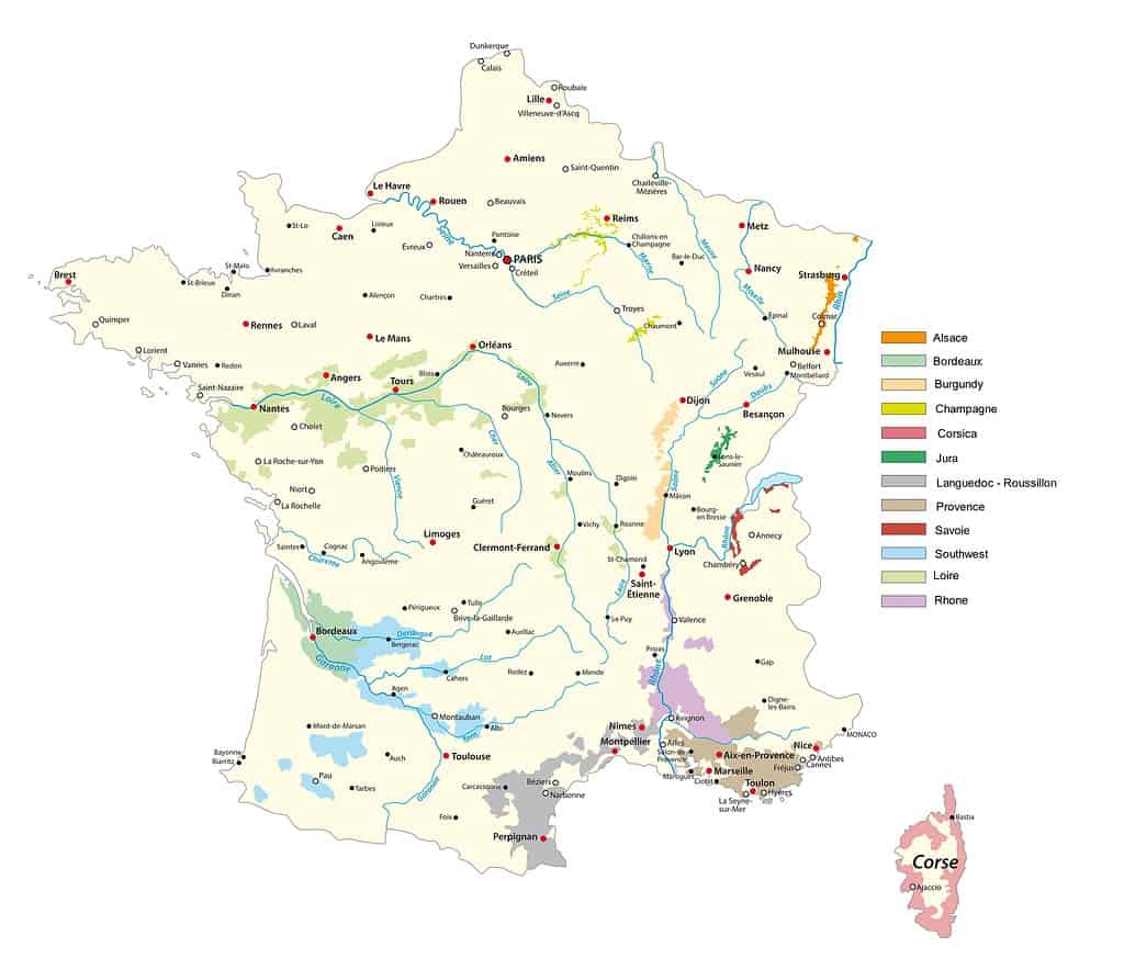 Map of French Wine Regions. French Wine Region Map.