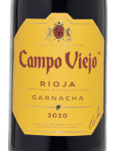 Yellow Camp Viejo wine label with red old style text.