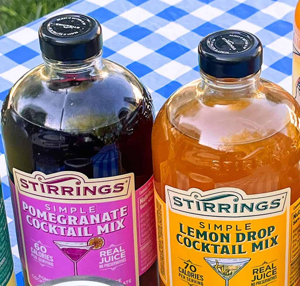 Bottles of cocktail mix from Stirrings - Pomegranate and Lemon Drop.