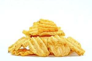 Stach of wavy potato chips