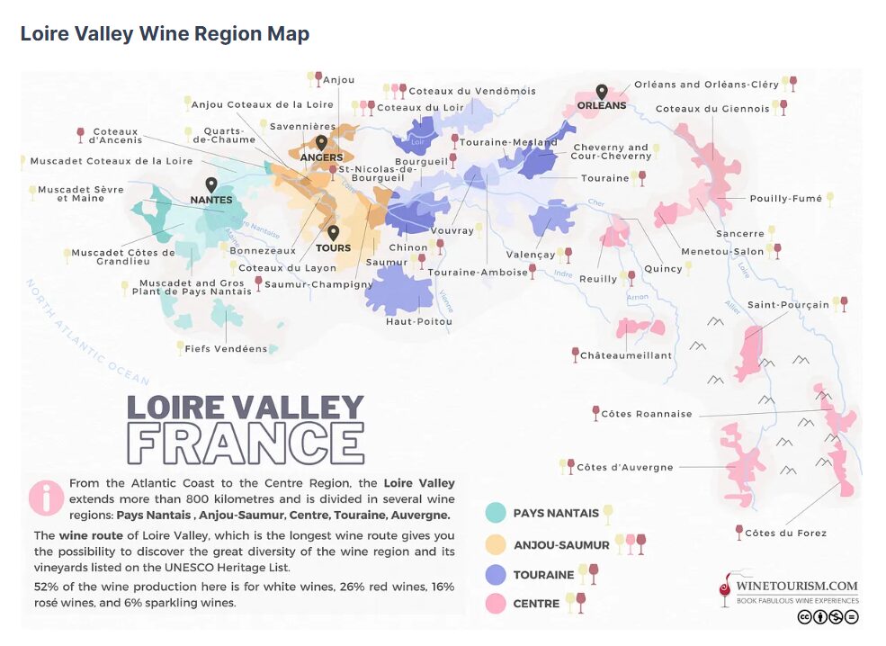 Loire Wine Regions map of the sub-wine-regions of the Loire