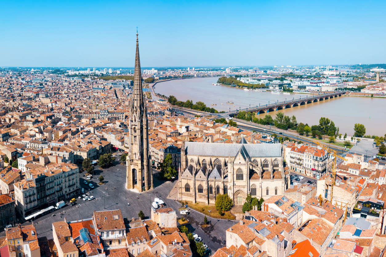 Bordeaux aerial panoramic view, France Bordeaux aerial panoramic view. Bordeaux is a port city on the Garonne river in Southwestern France