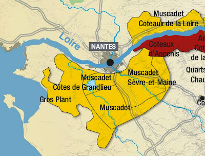 Map of the Pays Nantais showing the many Muscadet AOCs