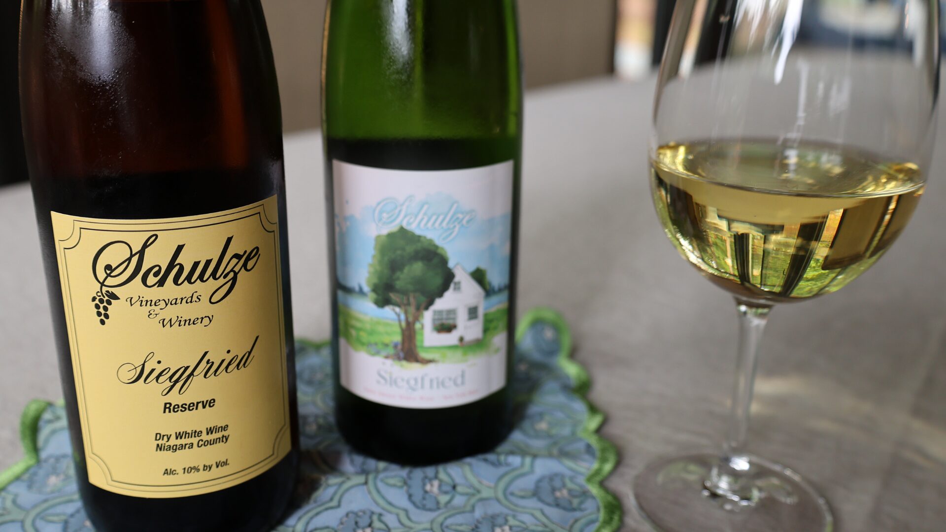 White Wine Bottles Side by Side 1920×1080 Two bottles of Riesling from New York - Schulze demonstrating how sugar and ABV can differ based on winemaker decisions.